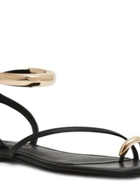 Steve Madden Black Leather Strappy Sandal with Gold Cuff